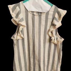 Doe & Rae Grey/Ivory Striped Top Size L